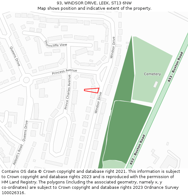 93, WINDSOR DRIVE, LEEK, ST13 6NW: Location map and indicative extent of plot