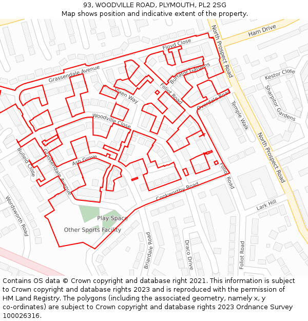 93, WOODVILLE ROAD, PLYMOUTH, PL2 2SG: Location map and indicative extent of plot