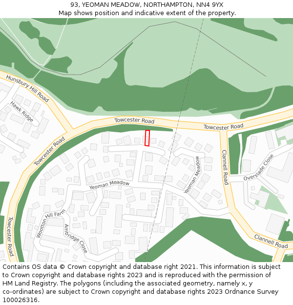 93, YEOMAN MEADOW, NORTHAMPTON, NN4 9YX: Location map and indicative extent of plot