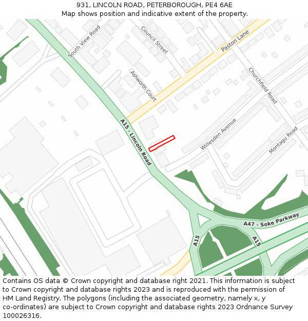 931, LINCOLN ROAD, PETERBOROUGH, PE4 6AE: Location map and indicative extent of plot