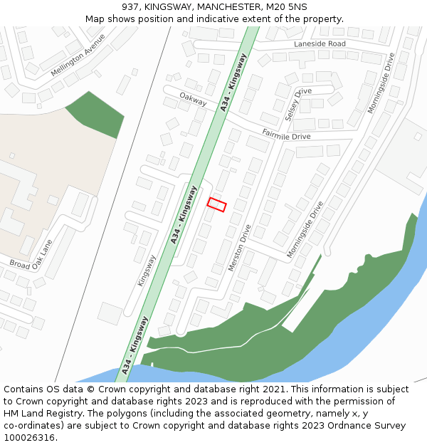 937, KINGSWAY, MANCHESTER, M20 5NS: Location map and indicative extent of plot