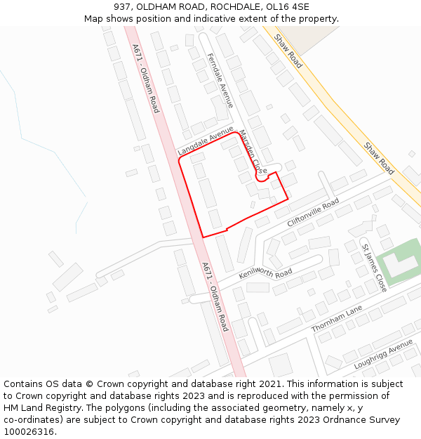 937, OLDHAM ROAD, ROCHDALE, OL16 4SE: Location map and indicative extent of plot