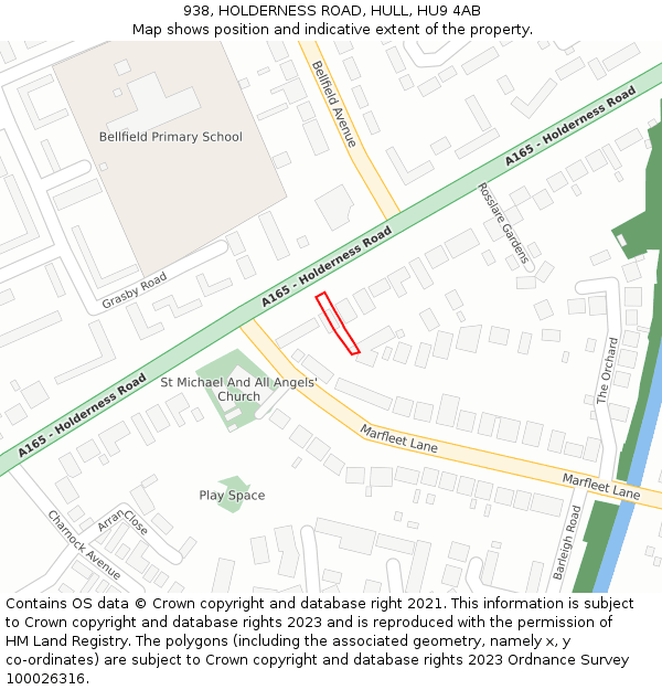938, HOLDERNESS ROAD, HULL, HU9 4AB: Location map and indicative extent of plot