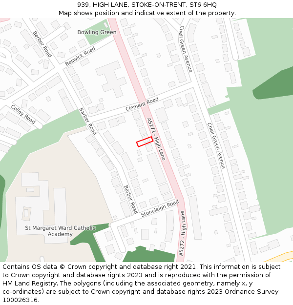939, HIGH LANE, STOKE-ON-TRENT, ST6 6HQ: Location map and indicative extent of plot