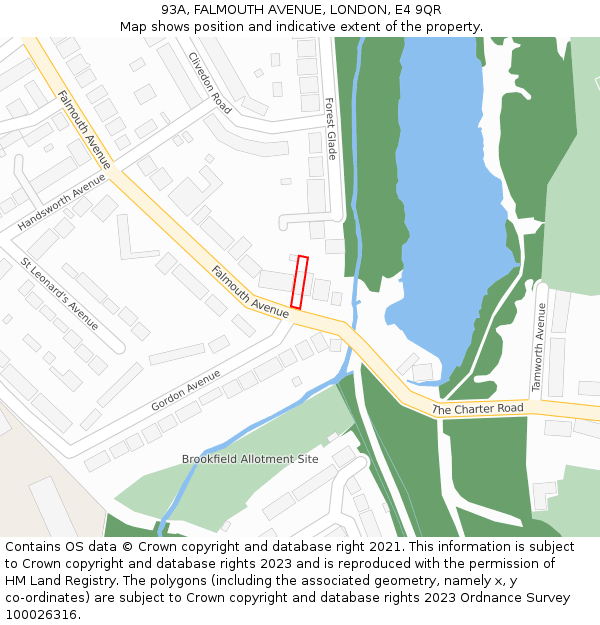93A, FALMOUTH AVENUE, LONDON, E4 9QR: Location map and indicative extent of plot