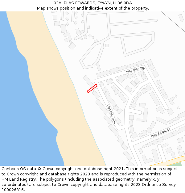 93A, PLAS EDWARDS, TYWYN, LL36 0DA: Location map and indicative extent of plot