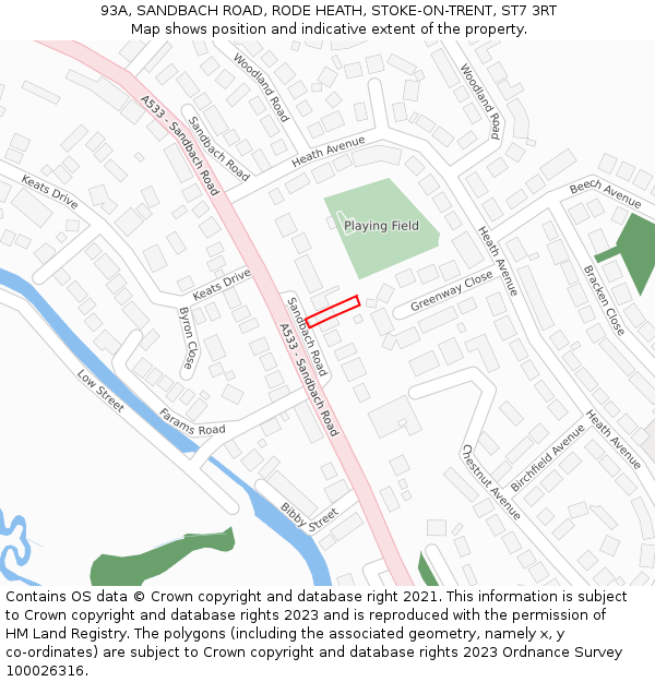 93A, SANDBACH ROAD, RODE HEATH, STOKE-ON-TRENT, ST7 3RT: Location map and indicative extent of plot