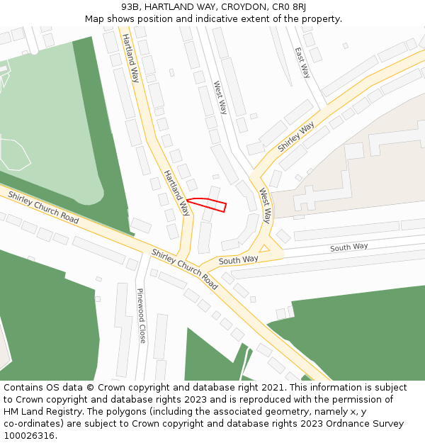 93B, HARTLAND WAY, CROYDON, CR0 8RJ: Location map and indicative extent of plot