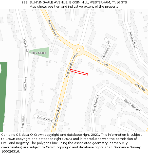 93B, SUNNINGVALE AVENUE, BIGGIN HILL, WESTERHAM, TN16 3TS: Location map and indicative extent of plot