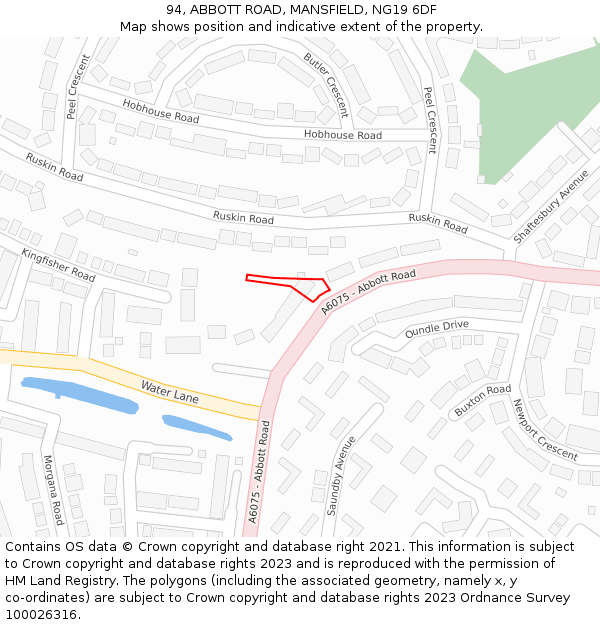 94, ABBOTT ROAD, MANSFIELD, NG19 6DF: Location map and indicative extent of plot