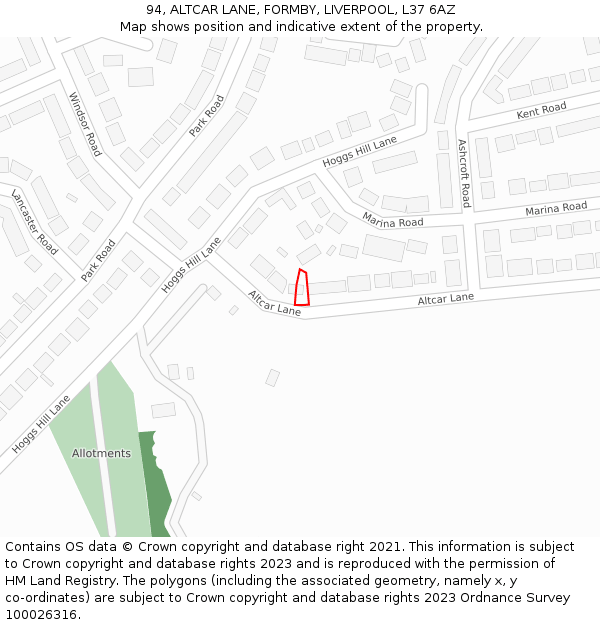 94, ALTCAR LANE, FORMBY, LIVERPOOL, L37 6AZ: Location map and indicative extent of plot