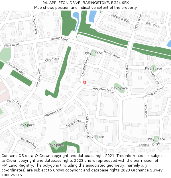 94, APPLETON DRIVE, BASINGSTOKE, RG24 9RX: Location map and indicative extent of plot