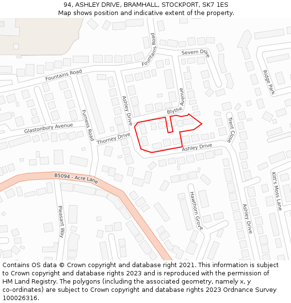 94, ASHLEY DRIVE, BRAMHALL, STOCKPORT, SK7 1ES: Location map and indicative extent of plot