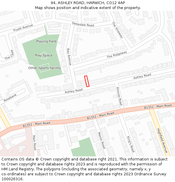 94, ASHLEY ROAD, HARWICH, CO12 4AP: Location map and indicative extent of plot