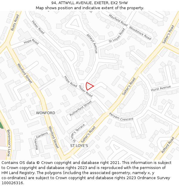 94, ATTWYLL AVENUE, EXETER, EX2 5HW: Location map and indicative extent of plot