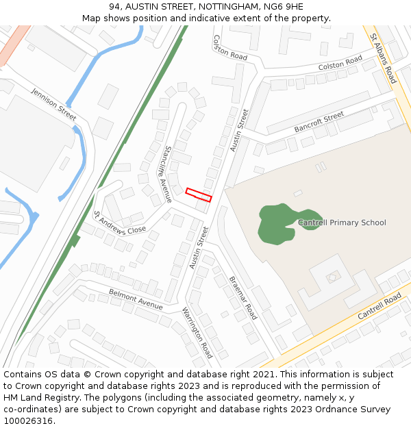 94, AUSTIN STREET, NOTTINGHAM, NG6 9HE: Location map and indicative extent of plot