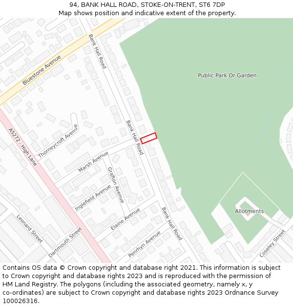 94, BANK HALL ROAD, STOKE-ON-TRENT, ST6 7DP: Location map and indicative extent of plot