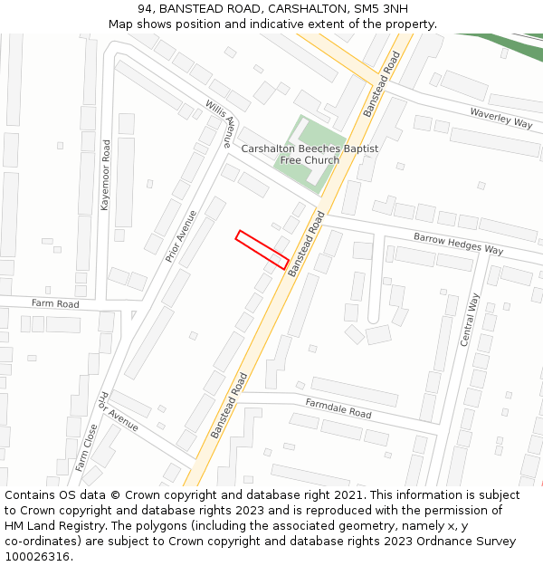 94, BANSTEAD ROAD, CARSHALTON, SM5 3NH: Location map and indicative extent of plot