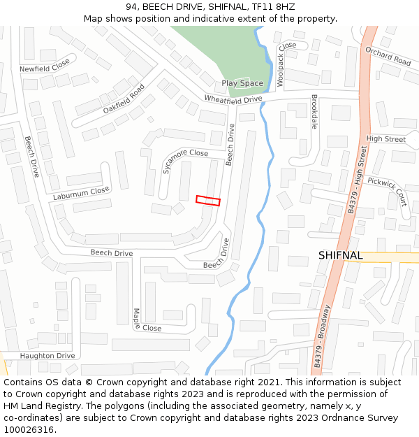 94, BEECH DRIVE, SHIFNAL, TF11 8HZ: Location map and indicative extent of plot