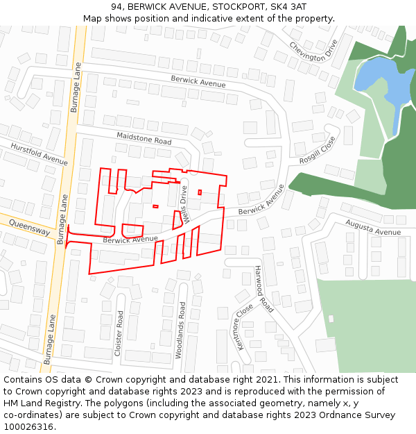 94, BERWICK AVENUE, STOCKPORT, SK4 3AT: Location map and indicative extent of plot