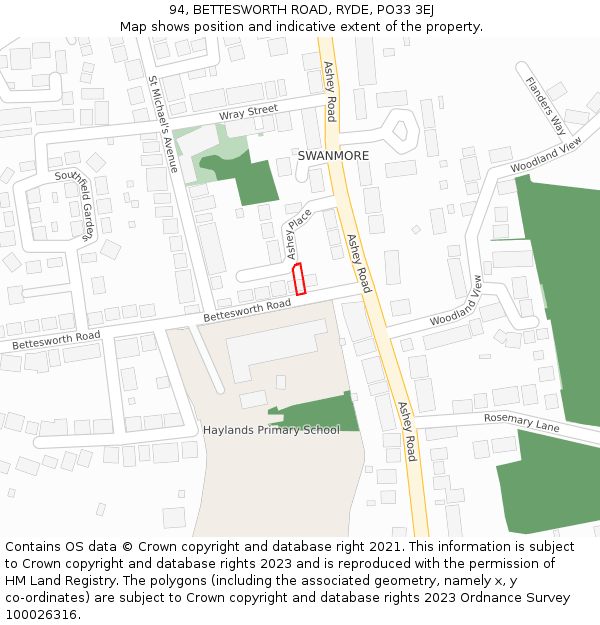 94, BETTESWORTH ROAD, RYDE, PO33 3EJ: Location map and indicative extent of plot