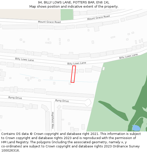 94, BILLY LOWS LANE, POTTERS BAR, EN6 1XL: Location map and indicative extent of plot