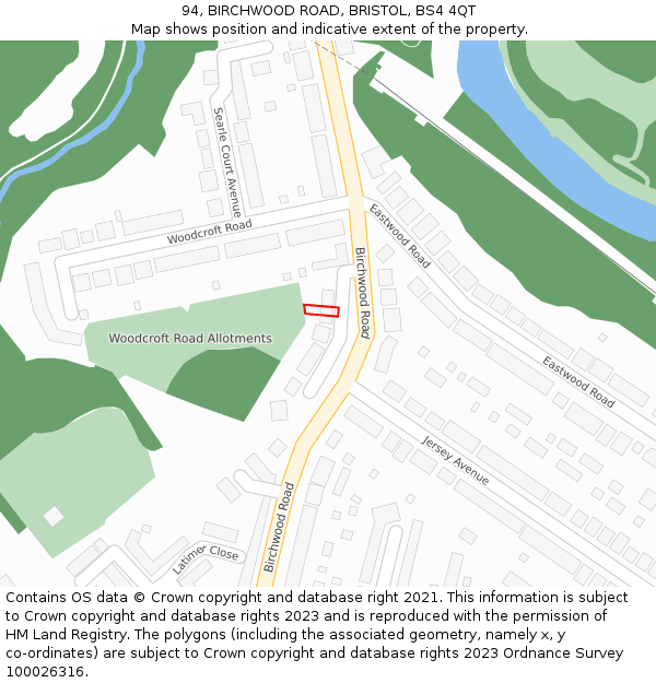 94, BIRCHWOOD ROAD, BRISTOL, BS4 4QT: Location map and indicative extent of plot
