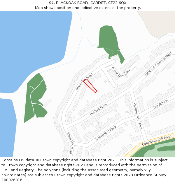 94, BLACKOAK ROAD, CARDIFF, CF23 6QX: Location map and indicative extent of plot