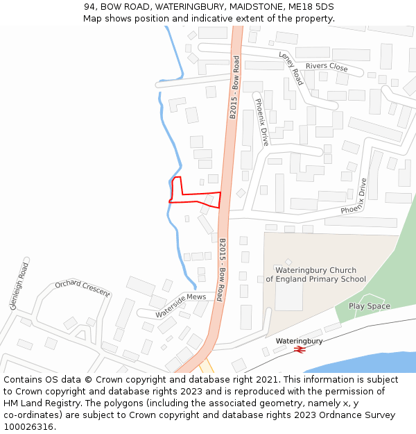 94, BOW ROAD, WATERINGBURY, MAIDSTONE, ME18 5DS: Location map and indicative extent of plot