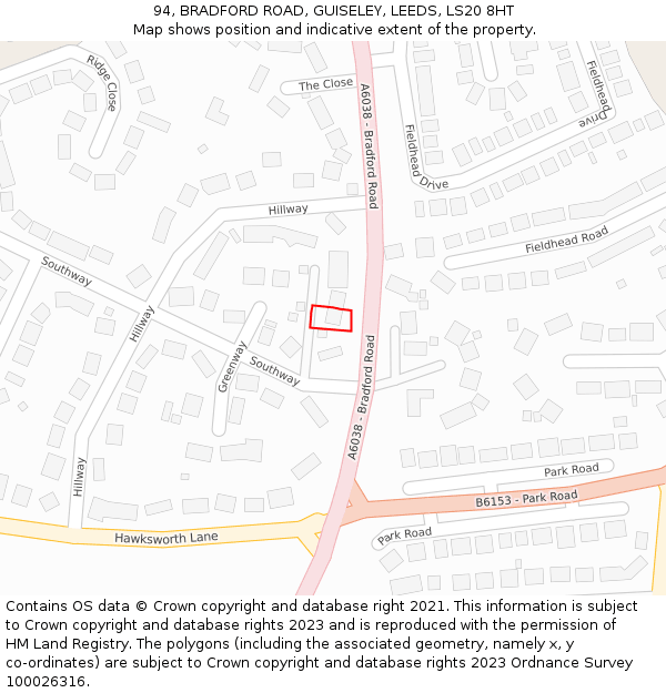 94, BRADFORD ROAD, GUISELEY, LEEDS, LS20 8HT: Location map and indicative extent of plot