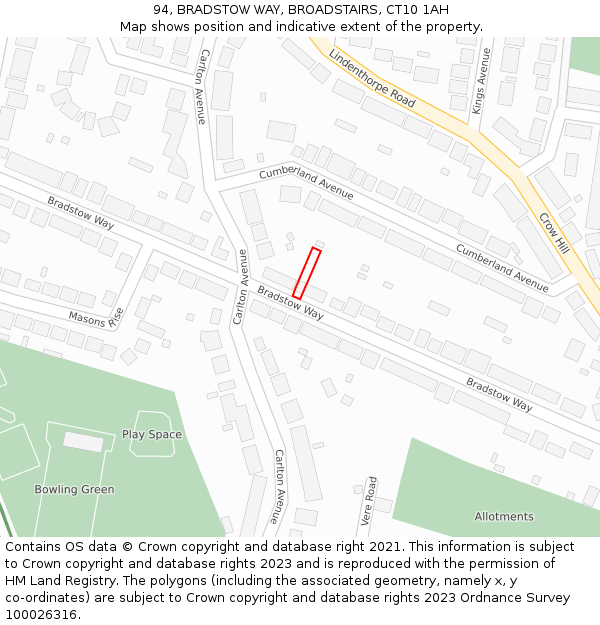 94, BRADSTOW WAY, BROADSTAIRS, CT10 1AH: Location map and indicative extent of plot