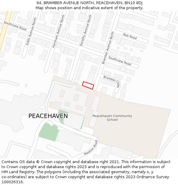 94, BRAMBER AVENUE NORTH, PEACEHAVEN, BN10 8DJ: Location map and indicative extent of plot