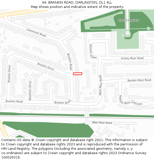 94, BRANKIN ROAD, DARLINGTON, DL1 4LL: Location map and indicative extent of plot