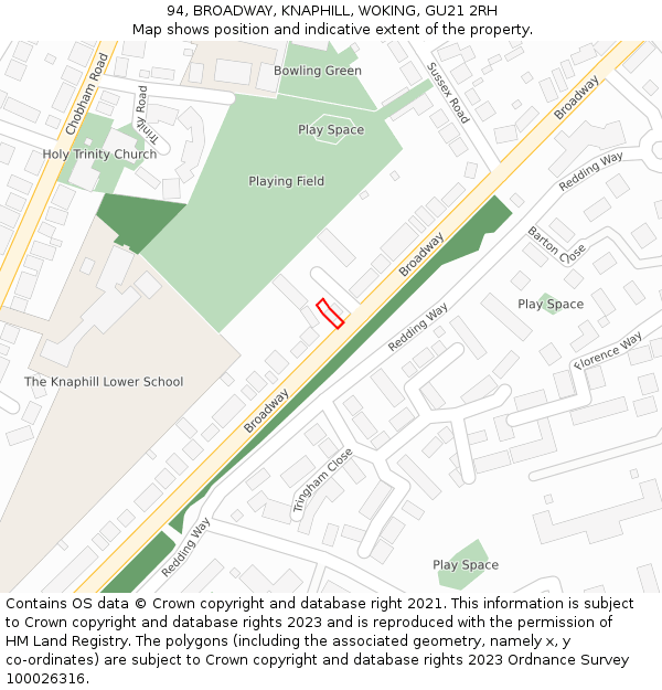 94, BROADWAY, KNAPHILL, WOKING, GU21 2RH: Location map and indicative extent of plot