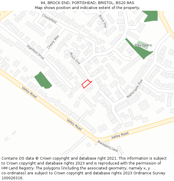 94, BROCK END, PORTISHEAD, BRISTOL, BS20 8AS: Location map and indicative extent of plot