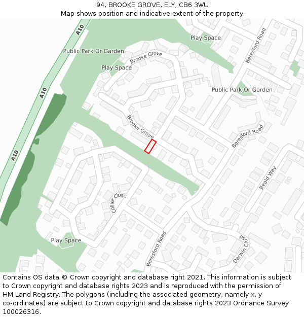 94, BROOKE GROVE, ELY, CB6 3WU: Location map and indicative extent of plot