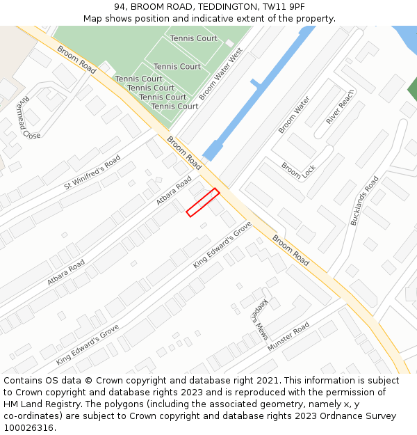 94, BROOM ROAD, TEDDINGTON, TW11 9PF: Location map and indicative extent of plot