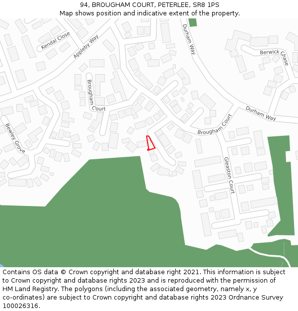 94, BROUGHAM COURT, PETERLEE, SR8 1PS: Location map and indicative extent of plot