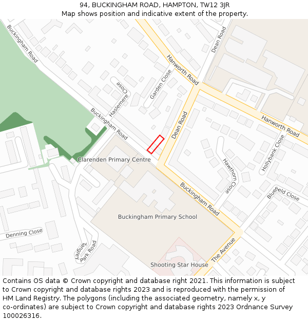 94, BUCKINGHAM ROAD, HAMPTON, TW12 3JR: Location map and indicative extent of plot