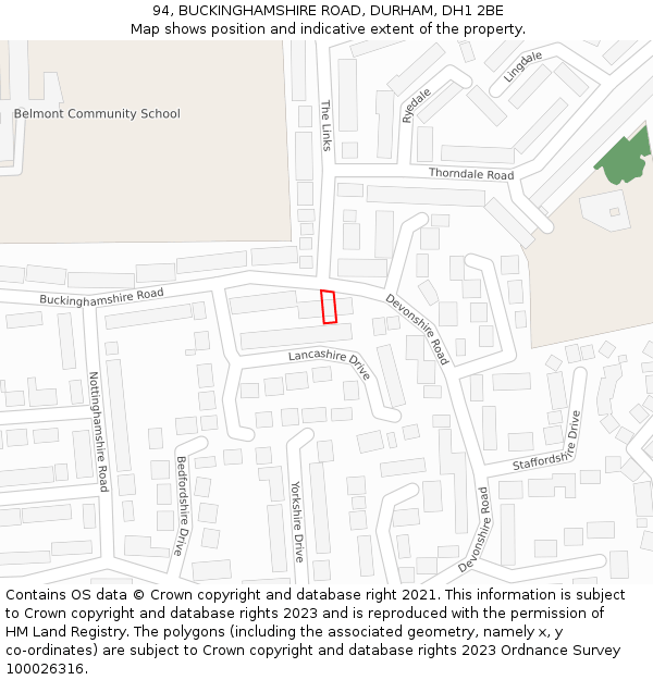 94, BUCKINGHAMSHIRE ROAD, DURHAM, DH1 2BE: Location map and indicative extent of plot