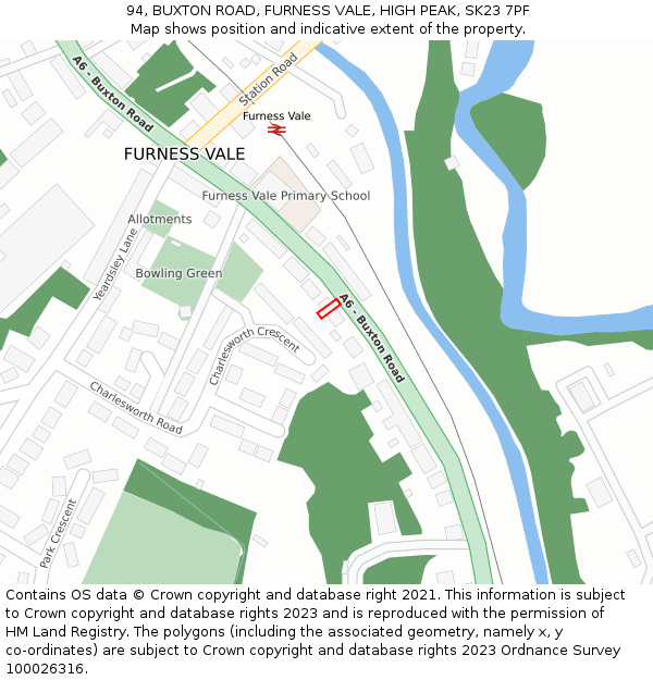 94, BUXTON ROAD, FURNESS VALE, HIGH PEAK, SK23 7PF: Location map and indicative extent of plot