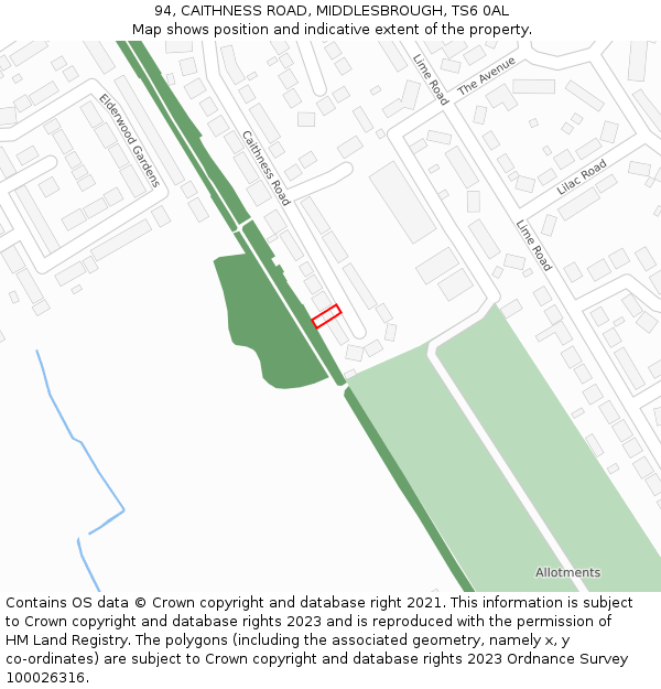 94, CAITHNESS ROAD, MIDDLESBROUGH, TS6 0AL: Location map and indicative extent of plot