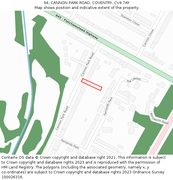 94, CANNON PARK ROAD, COVENTRY, CV4 7AY: Location map and indicative extent of plot