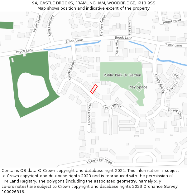 94, CASTLE BROOKS, FRAMLINGHAM, WOODBRIDGE, IP13 9SS: Location map and indicative extent of plot