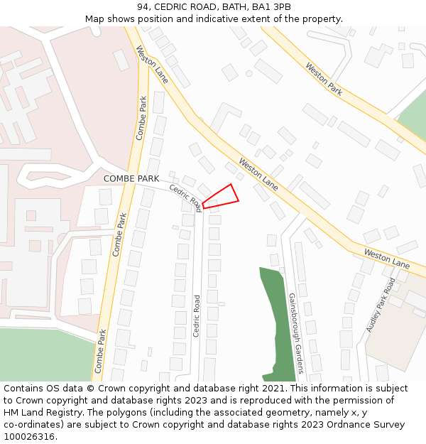 94, CEDRIC ROAD, BATH, BA1 3PB: Location map and indicative extent of plot