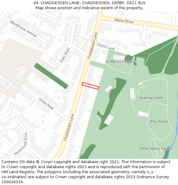 94, CHADDESDEN LANE, CHADDESDEN, DERBY, DE21 6LN: Location map and indicative extent of plot