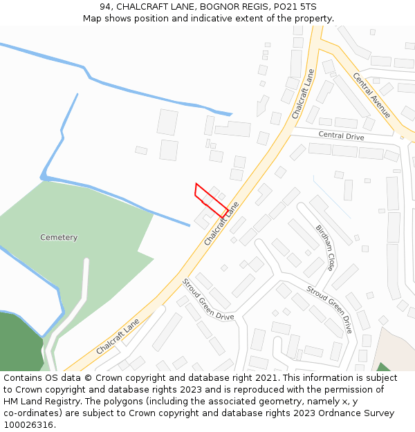 94, CHALCRAFT LANE, BOGNOR REGIS, PO21 5TS: Location map and indicative extent of plot