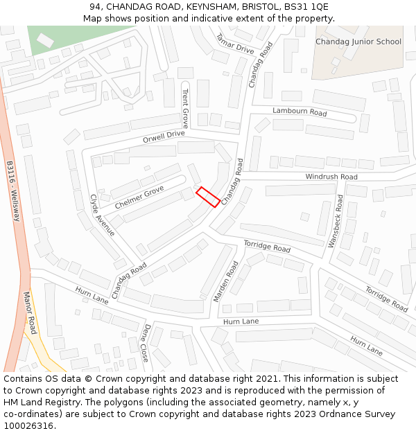 94, CHANDAG ROAD, KEYNSHAM, BRISTOL, BS31 1QE: Location map and indicative extent of plot