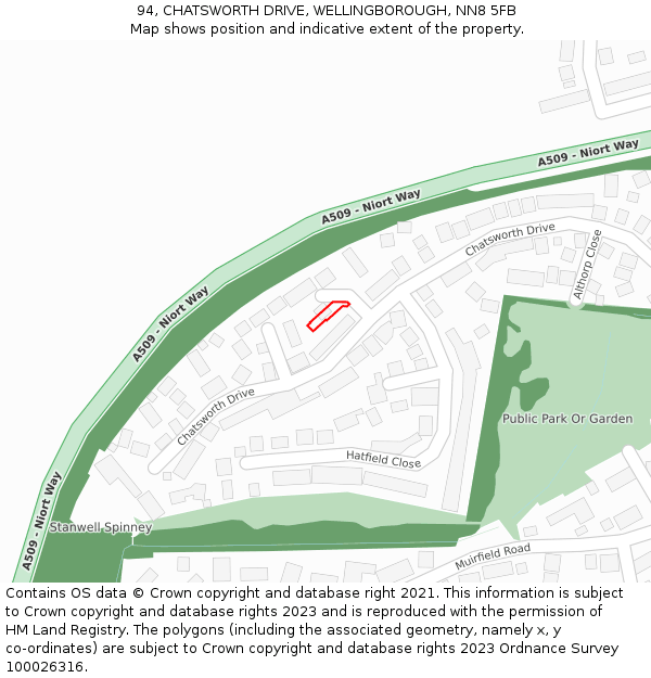 94, CHATSWORTH DRIVE, WELLINGBOROUGH, NN8 5FB: Location map and indicative extent of plot