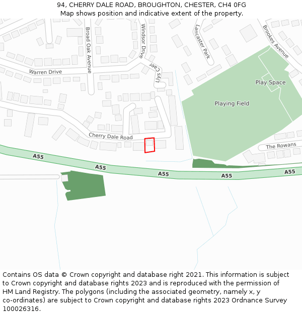 94, CHERRY DALE ROAD, BROUGHTON, CHESTER, CH4 0FG: Location map and indicative extent of plot